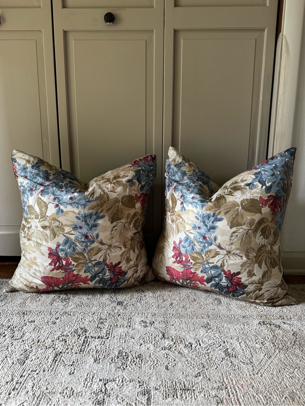 Williams Sonoma Floral Silk-Cotton Throw Pillow Pair in Tan, NO INSERTS